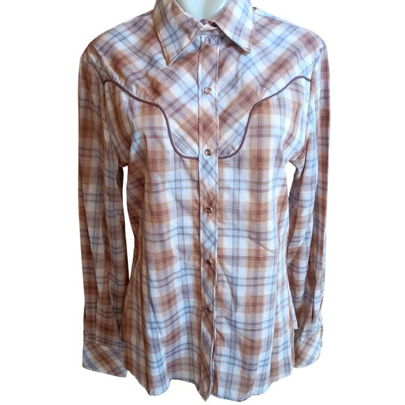 36 Large New Vintage Cowgirl Western Shirt 1980's Plaid Western Stage West USA - Picture 2 of 9